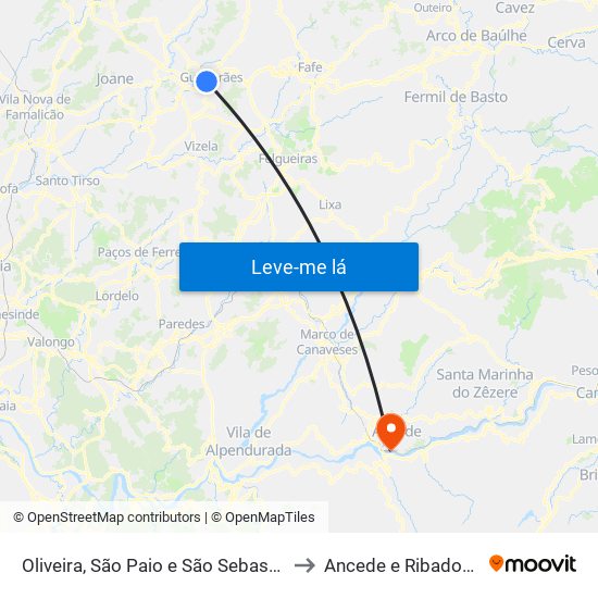 Oliveira, São Paio e São Sebastião to Ancede e Ribadouro map