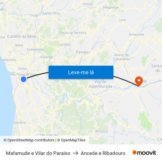 Mafamude e Vilar do Paraíso to Ancede e Ribadouro map