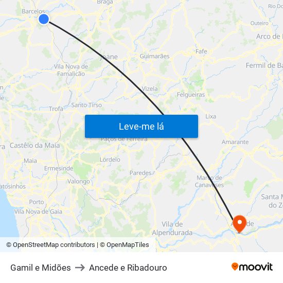 Gamil e Midões to Ancede e Ribadouro map