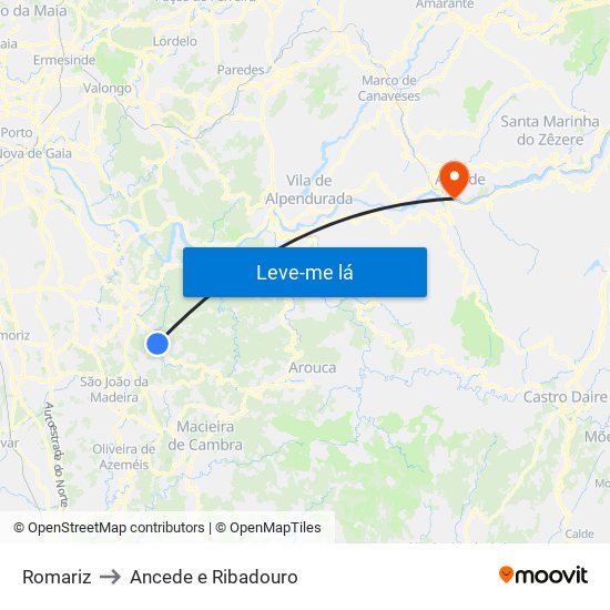 Romariz to Ancede e Ribadouro map