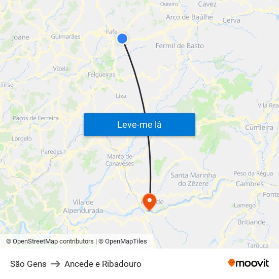 São Gens to Ancede e Ribadouro map