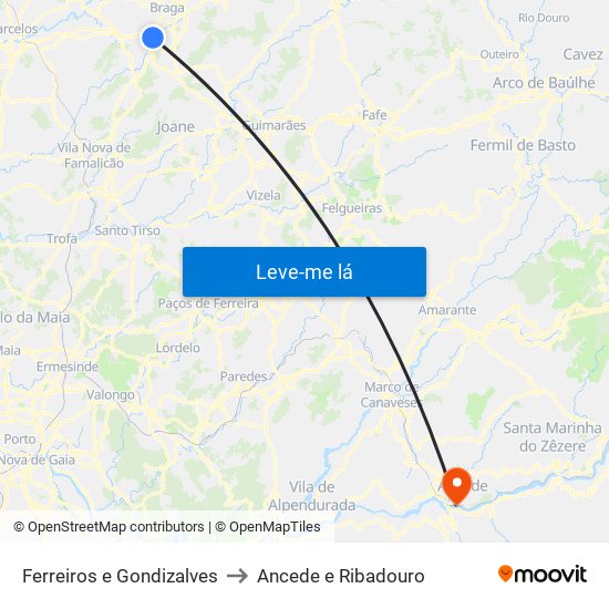 Ferreiros e Gondizalves to Ancede e Ribadouro map