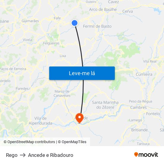 Rego to Ancede e Ribadouro map