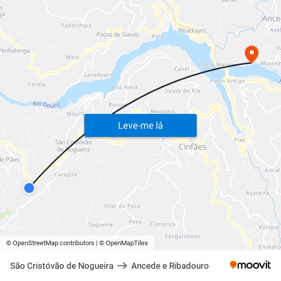 São Cristóvão de Nogueira to Ancede e Ribadouro map