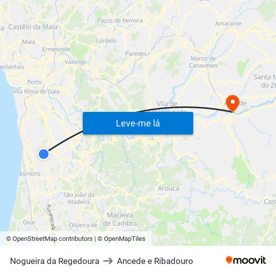 Nogueira da Regedoura to Ancede e Ribadouro map