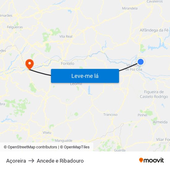 Açoreira to Ancede e Ribadouro map