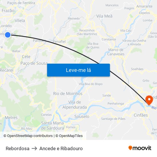 Rebordosa to Ancede e Ribadouro map