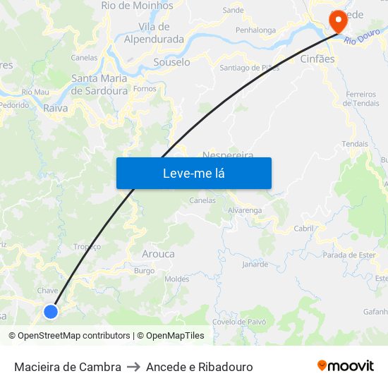 Macieira de Cambra to Ancede e Ribadouro map