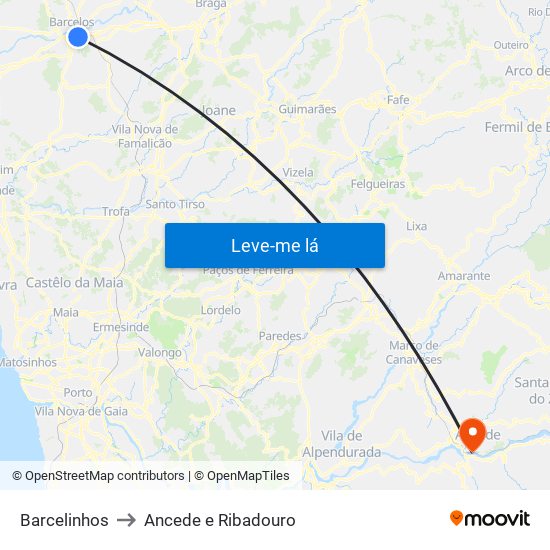 Barcelinhos to Ancede e Ribadouro map