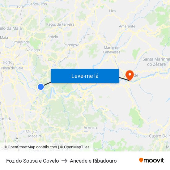 Foz do Sousa e Covelo to Ancede e Ribadouro map