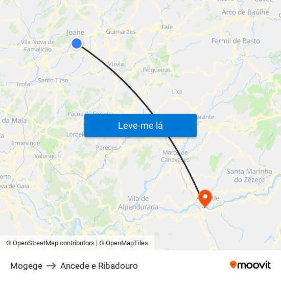 Mogege to Ancede e Ribadouro map