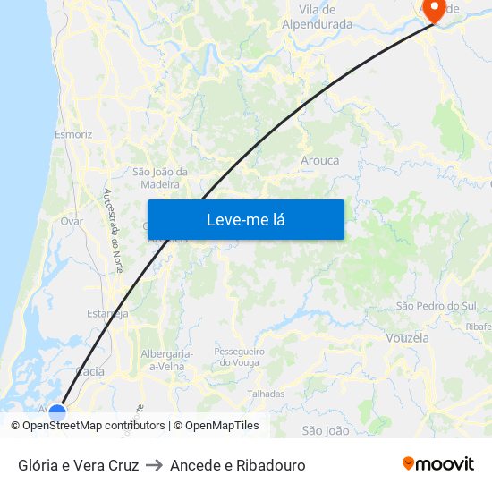 Glória e Vera Cruz to Ancede e Ribadouro map