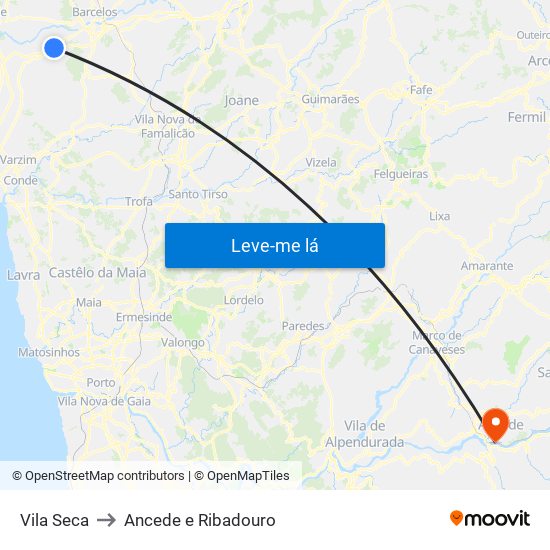 Vila Seca to Ancede e Ribadouro map