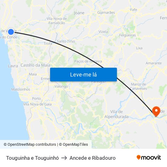 Touguinha e Touguinhó to Ancede e Ribadouro map