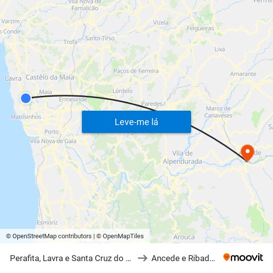 Perafita, Lavra e Santa Cruz do Bispo to Ancede e Ribadouro map