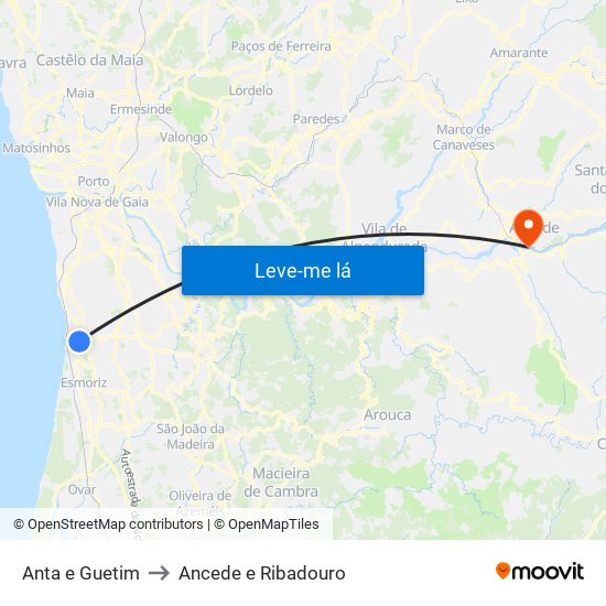 Anta e Guetim to Ancede e Ribadouro map
