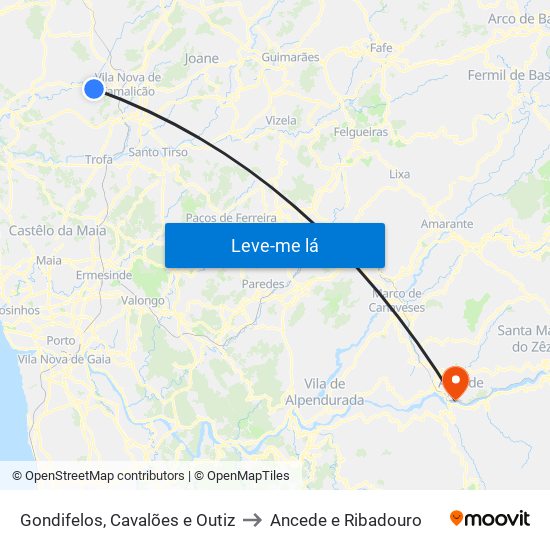 Gondifelos, Cavalões e Outiz to Ancede e Ribadouro map