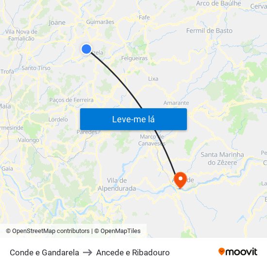 Conde e Gandarela to Ancede e Ribadouro map