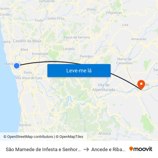 São Mamede de Infesta e Senhora da Hora to Ancede e Ribadouro map