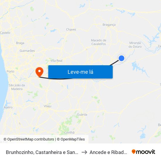 Brunhozinho, Castanheira e Sanhoane to Ancede e Ribadouro map