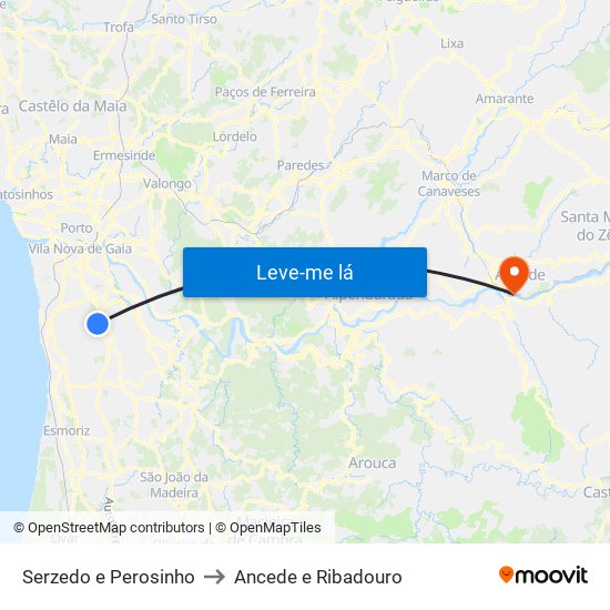 Serzedo e Perosinho to Ancede e Ribadouro map