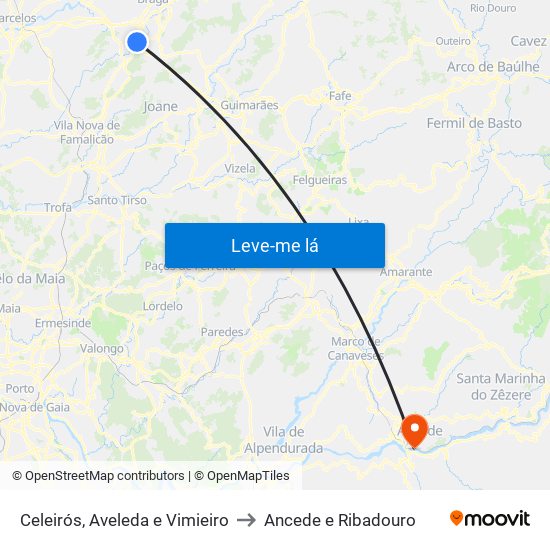 Celeirós, Aveleda e Vimieiro to Ancede e Ribadouro map