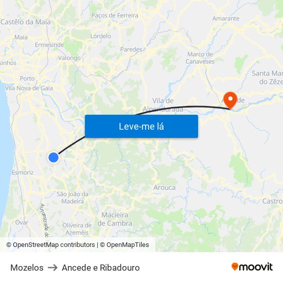 Mozelos to Ancede e Ribadouro map