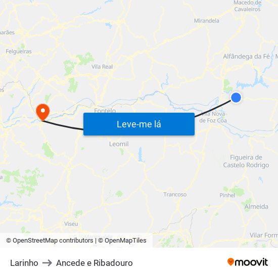 Larinho to Ancede e Ribadouro map