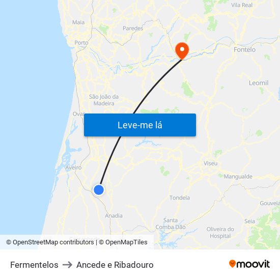 Fermentelos to Ancede e Ribadouro map