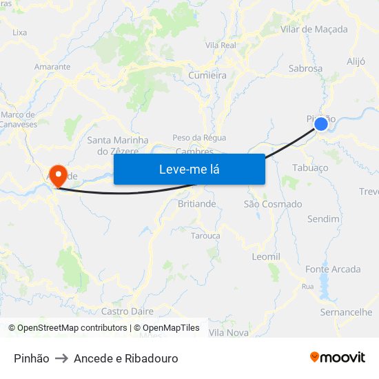 Pinhão to Ancede e Ribadouro map