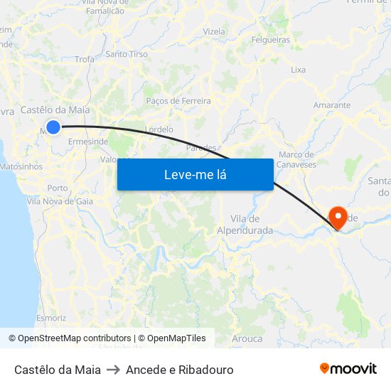 Castêlo da Maia to Ancede e Ribadouro map