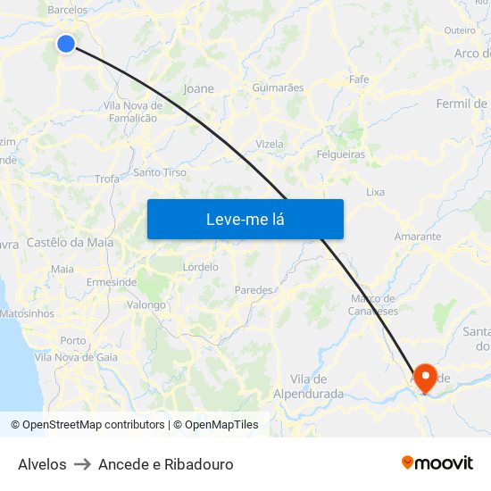 Alvelos to Ancede e Ribadouro map