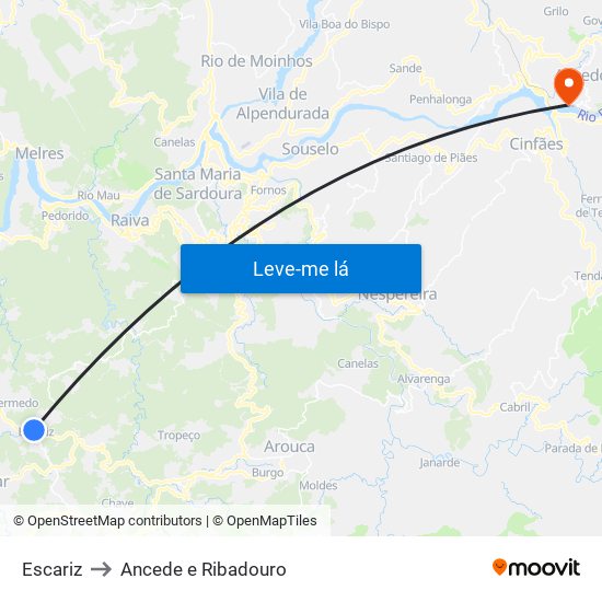 Escariz to Ancede e Ribadouro map