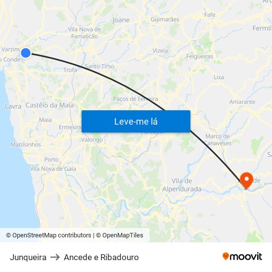 Junqueira to Ancede e Ribadouro map