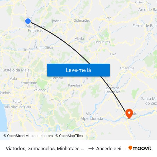 Viatodos, Grimancelos, Minhotães e Monte de Fralães to Ancede e Ribadouro map