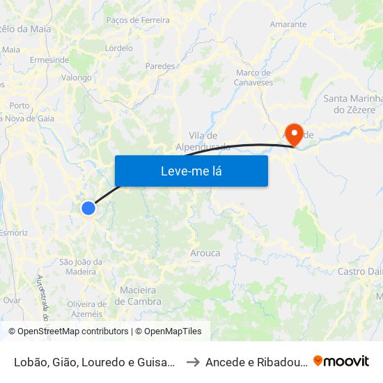 Lobão, Gião, Louredo e Guisande to Ancede e Ribadouro map