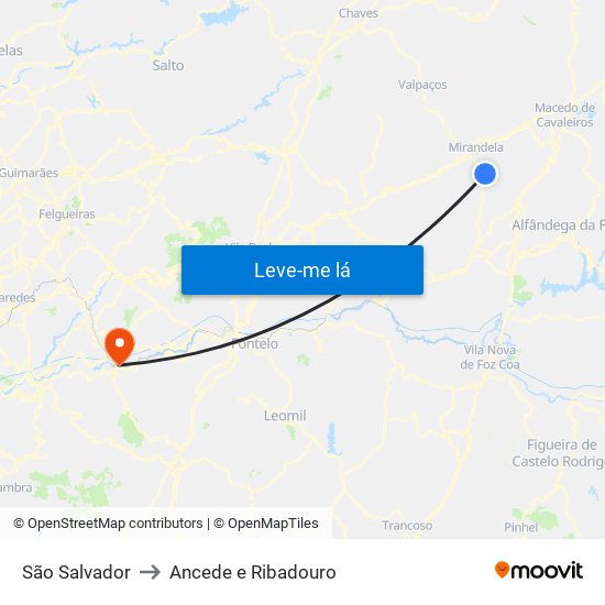 São Salvador to Ancede e Ribadouro map