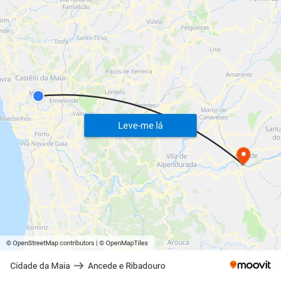 Cidade da Maia to Ancede e Ribadouro map