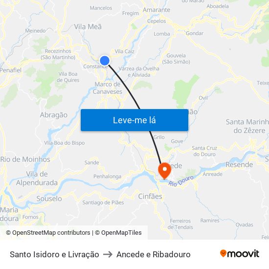 Santo Isidoro e Livração to Ancede e Ribadouro map