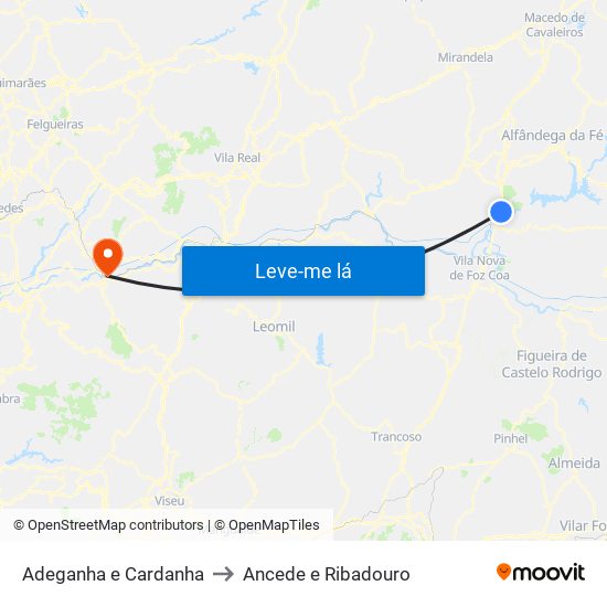 Adeganha e Cardanha to Ancede e Ribadouro map