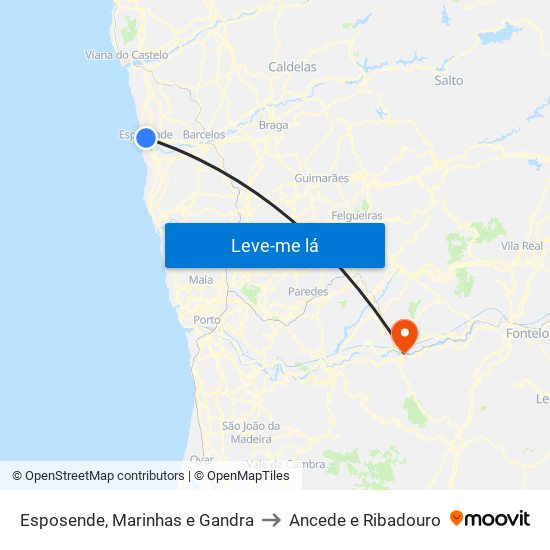 Esposende, Marinhas e Gandra to Ancede e Ribadouro map