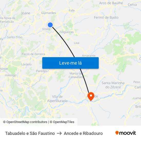 Tabuadelo e São Faustino to Ancede e Ribadouro map