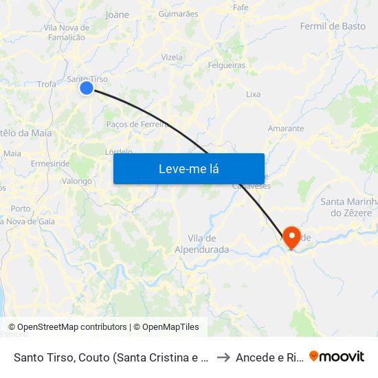 Santo Tirso, Couto (Santa Cristina e São Miguel) e Burgães to Ancede e Ribadouro map