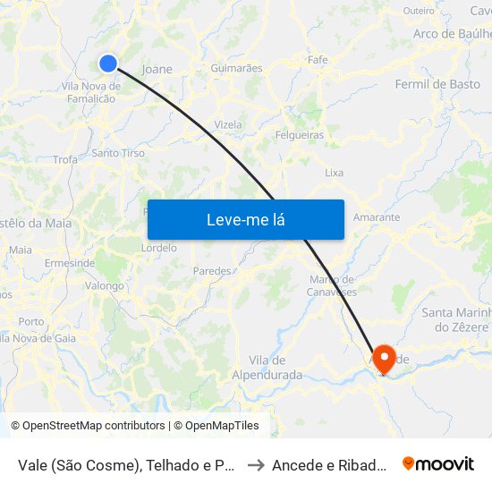 Vale (São Cosme), Telhado e Portela to Ancede e Ribadouro map