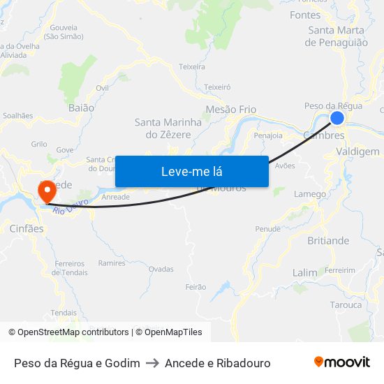 Peso da Régua e Godim to Ancede e Ribadouro map