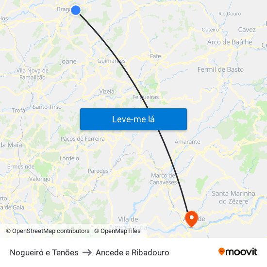 Nogueiró e Tenões to Ancede e Ribadouro map