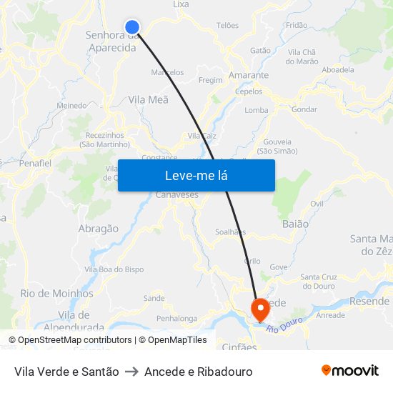 Vila Verde e Santão to Ancede e Ribadouro map