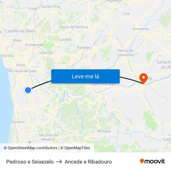 Pedroso e Seixezelo to Ancede e Ribadouro map