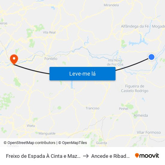 Freixo de Espada À Cinta e Mazouco to Ancede e Ribadouro map