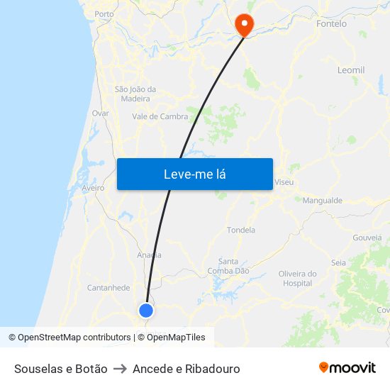 Souselas e Botão to Ancede e Ribadouro map
